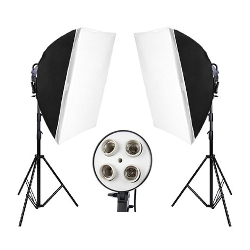 Una Nueva Foto-gears Mesen Profesional 2X Cuatro E27 Holder continua iluminación Softbox Kit Estudio foto Bombilla 8x85w E27 5500K 50x70cm softbox enchufe fotografia profesional de iluminación de estudio Kit Unido Fusible