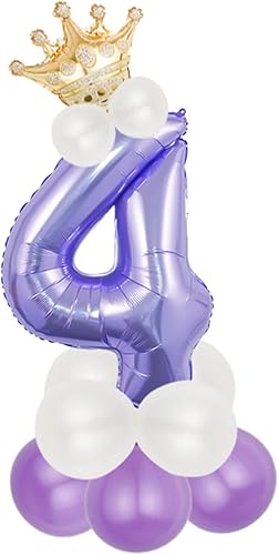 Globos morados suministros de fiesta de 4 cumpleaños decoración de ramo de globos de 32 pulgadas juego de globos de gran tamaño arcoíris número 4