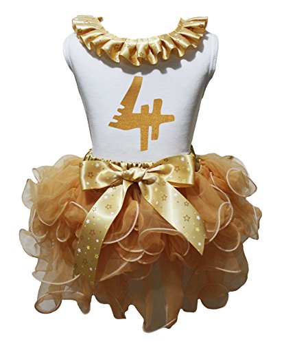 Vestido de 4 cumpleaños con estrellas oro y falda caqui
