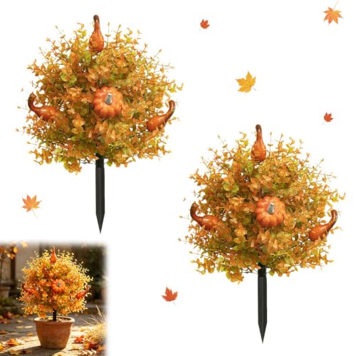 SZNB 2 Pcs Fall Artificial Pumpkin Topiary Ball Flowers with Ground Spikes by SZNB - Used condition - US$29.46