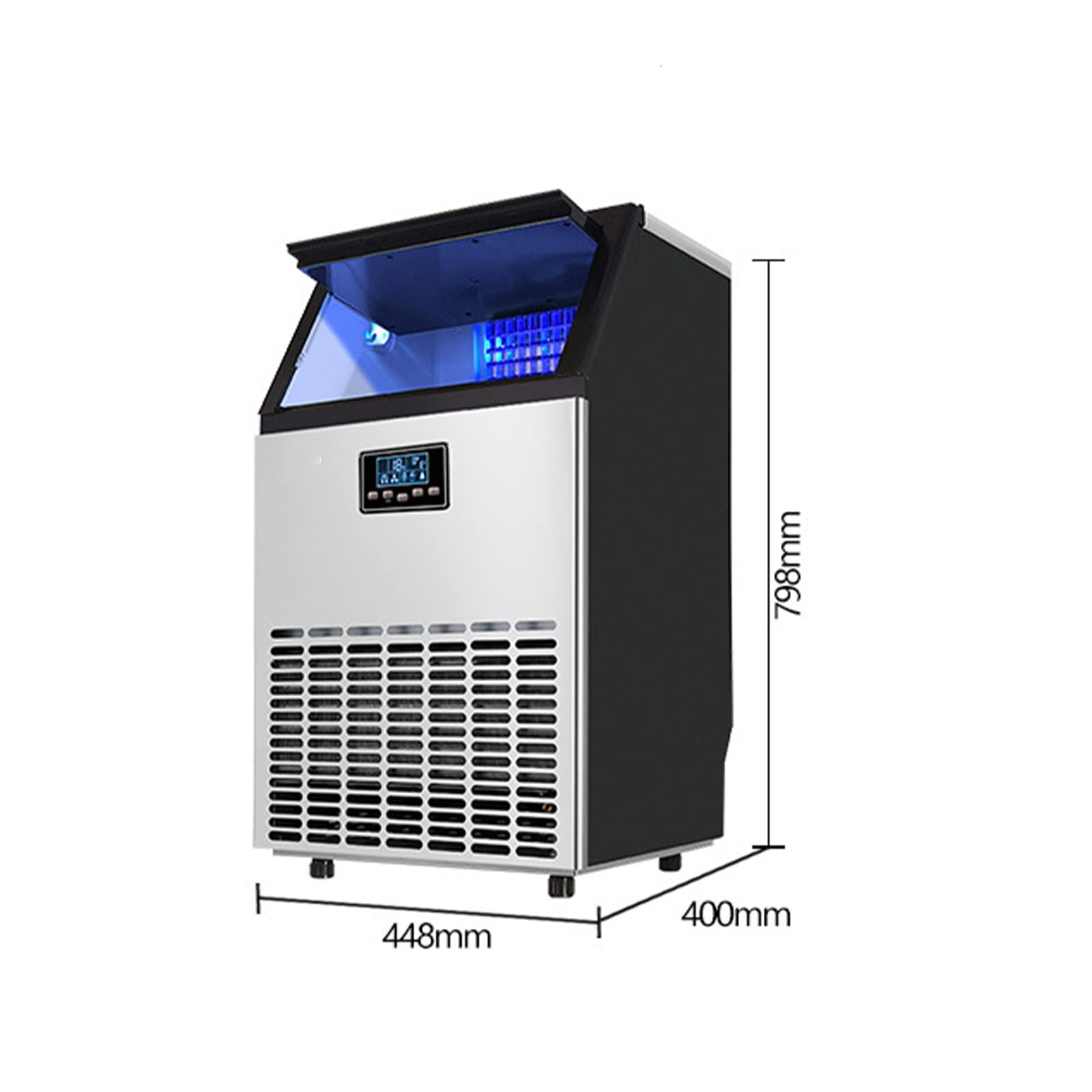 Fabricador de Hielo Comercial, máquina de Hielo Inteligente 55 kg Entrada de Agua automática Hielo Panel de Control LCD Inteligente Grande para Oficina en casa Bar Tienda de té con Leche (80 k