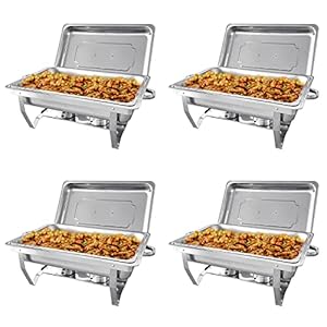 4 Pack 8QT Chafing Dish Buffet Set Stainless Steel Food Warmer Chafer Complete Set with Water Pan, Chafing Fuel Holder for Party Catering