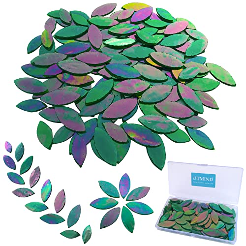 Litmind 120 Pieces Iridescent Green Petals Stained Glass Mosaic Tiles For Crafts, Precut Stained Glass Green Leaf Kit, Rainbow Flowers Leaves Glass Mosaic Making Supplies #TOP15