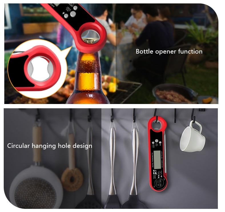 Miniatura 7 de Termómetro digital de carne con lectura instantánea, retroiluminación LCD, IPX6 impermeable, sonda plegable para cocinar, hornear, asar y freír