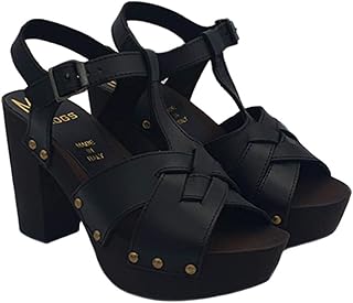Women's sandals 9 CM heel Crossed leather band - MY135 NERO