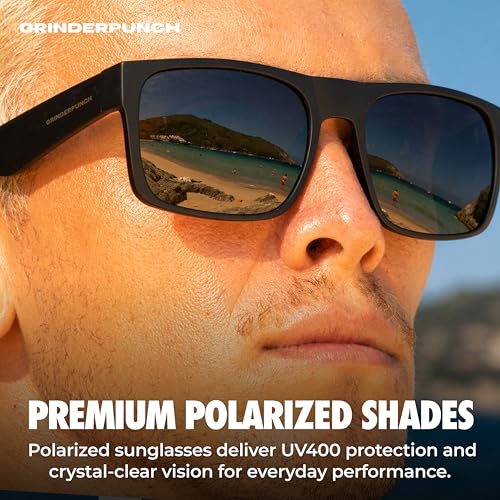 Image of grinderPUNCH Polarized Square Sunglasses for Men UV400 Protection Driving Fishing Sunglasses Mens Shades Mirrored Sunglasses