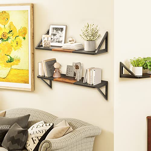 Marty Slim Rolling Cart 4-Tier Utility Carts With Wheels + Wall Floating Shelves Wood 24 Inch Set Of 2 Wall Storage For Bedroom Bathroom Living Room Office Kitchen #TOP7