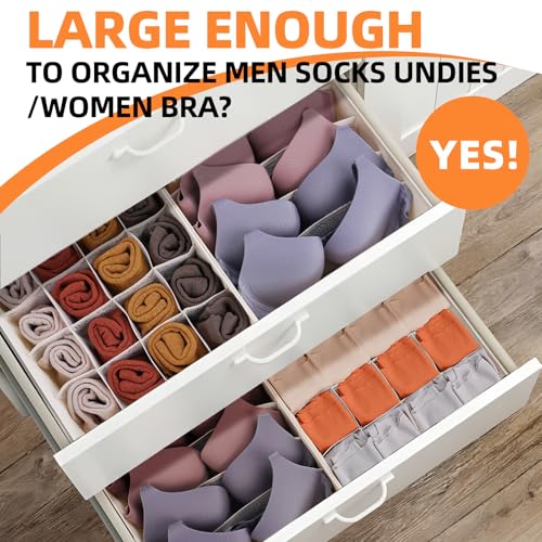 Image of Criusia 6 Pcs Drawer Organizer Clothes - 90 Cells Closet Organizers and Storage for Baby Nursery - Washable Fabric Dresser Organizer Dividers for Sock Underwear Bra Dorm Room Essentials (Beige)