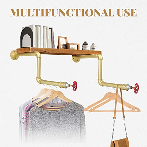 Oroonoko 2Pack Wall Mounted Industrial Pipe Clothing Bar,18.5Inch Pipe Clothing Rack Detachable Garment Rack Diy Shelving Brackets Hanging(Gold) #TOP3