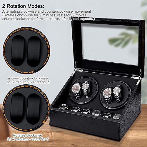 J&T Technology Automatic Watch Winder,4+6 Automatic Watch Winder Storage Display Box Watch Case With Pu Crocodile Skin And Black Leather,Japanese Quiet Motor- Ac Adapter(Pu Crocodile Skin) #TOP3