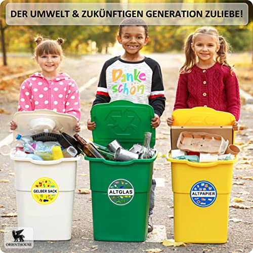 Aufkleber Mülltonne XL für Mülltrennung Abfalltrennsystem Mülleimer – Biomüll Restmüll Gelber Sack Altglas Altpapier – Wasser & Wetterfest UV-Schutz Beständig – Vorgestanzt – V1 (6er Set/ 14 cm/ Rund)