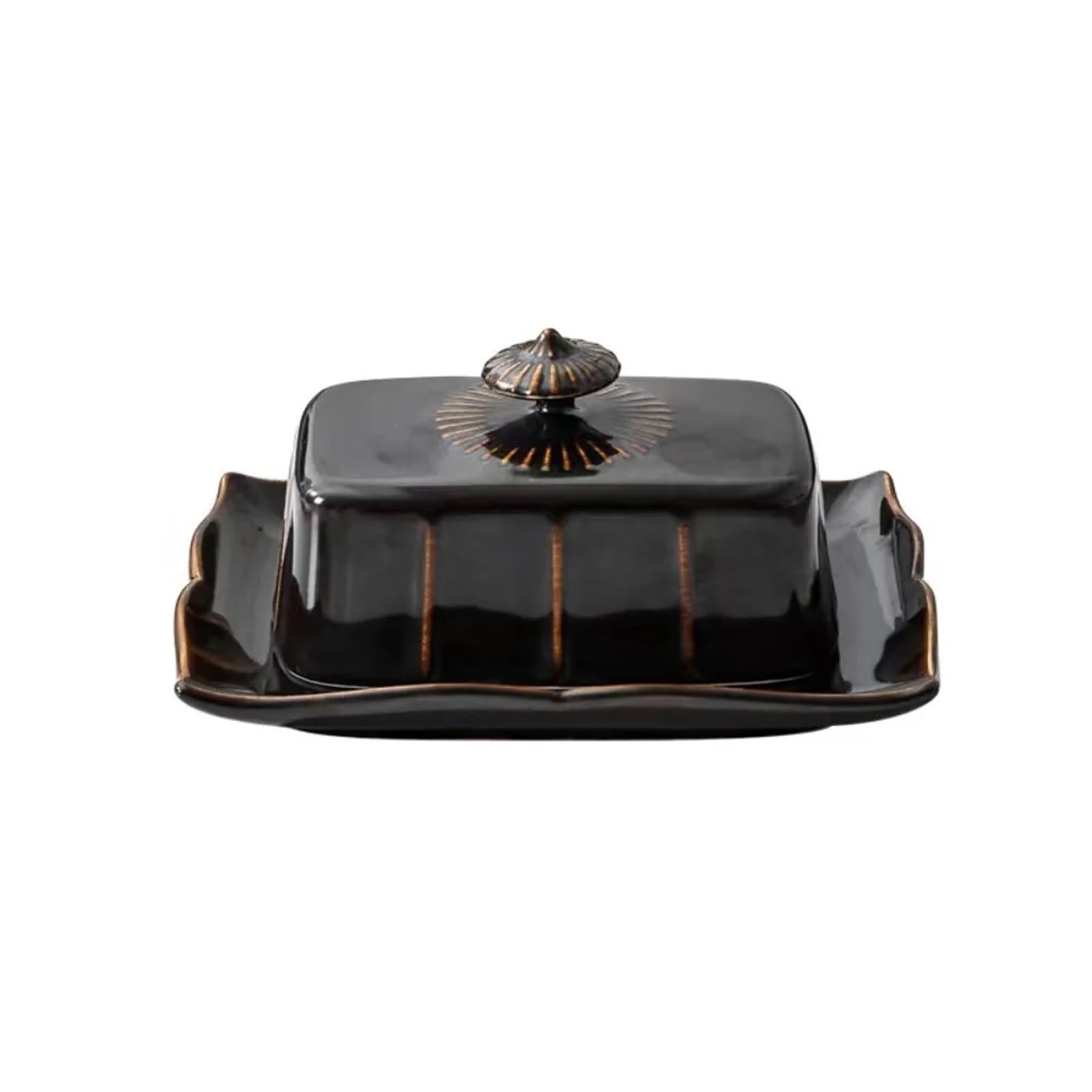 recipiente para mantequilla, Mantequillera De Cerámica Con Tapa Multicolor 19,3x9x14,2cm(Black)