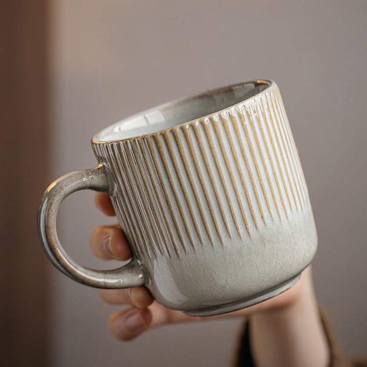 ENGENDER Tazas Cafe Taza de cerámica for café y Leche Estilo Retro 360 ​​ml con Relieve Vertical, Ligeros Defectos Mug Cups(360ml*2)
