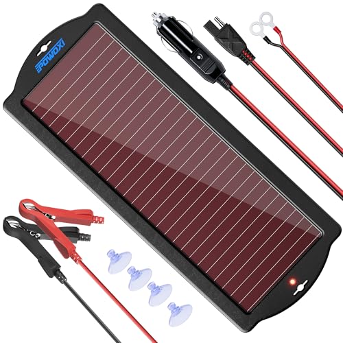 Solar Car Battery Trickle Charger, 12V 1.8W Solar Battery Charger Car, Waterproof Portable Amorphous Solar Panel For Automotive, Motorcycle, Boat, Atv,Marine, RV, Trailer, Powersports, Snowmobile, etc-image