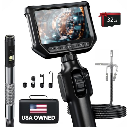 Two-Way Articulating Borescope, Dual Lens Inspection Camera with Light, 6mm Lens Snake Camera for Mechanic Inspections, and Plumbing, .24in Borescope Automotive, Industrial Endoscope, 5ft