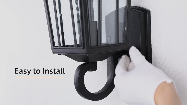Image of JYZ Outdoor Porch Light Wall Mount, 15 inch Exterior Wall Lighting Fixtures with Seeded Glass Shade, Anti-Rust Matte Black Outdoor Wall Sconce, E26 Base Outside Lantern for Front Door, Patio, Garage