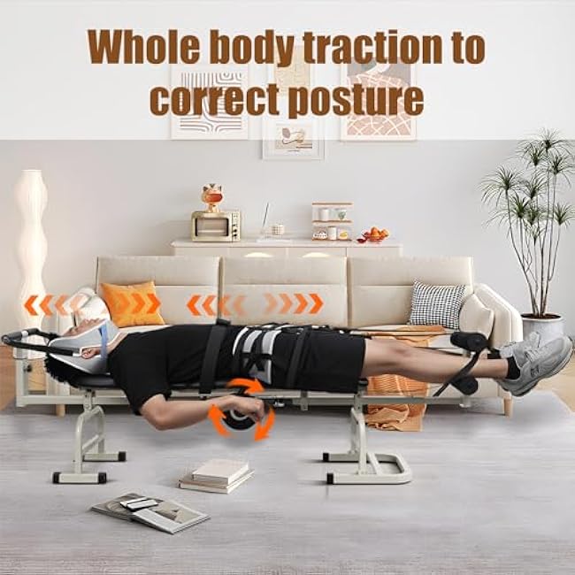 Cervical & Lumbar Traction Bed¨C Spinal Decompression Device for Neck & Back Pain Relief | Adjustable Stretching Bed for Back Pain Relief, Posture Correction |330 lb Weight Capacity Green