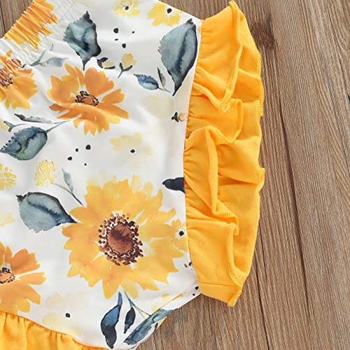 Image of Newborn Baby Girl Clothes Snap Cotton Bodysuit Floral Shorts Baby Headband Infant 3Pcs Outfits Summer Set