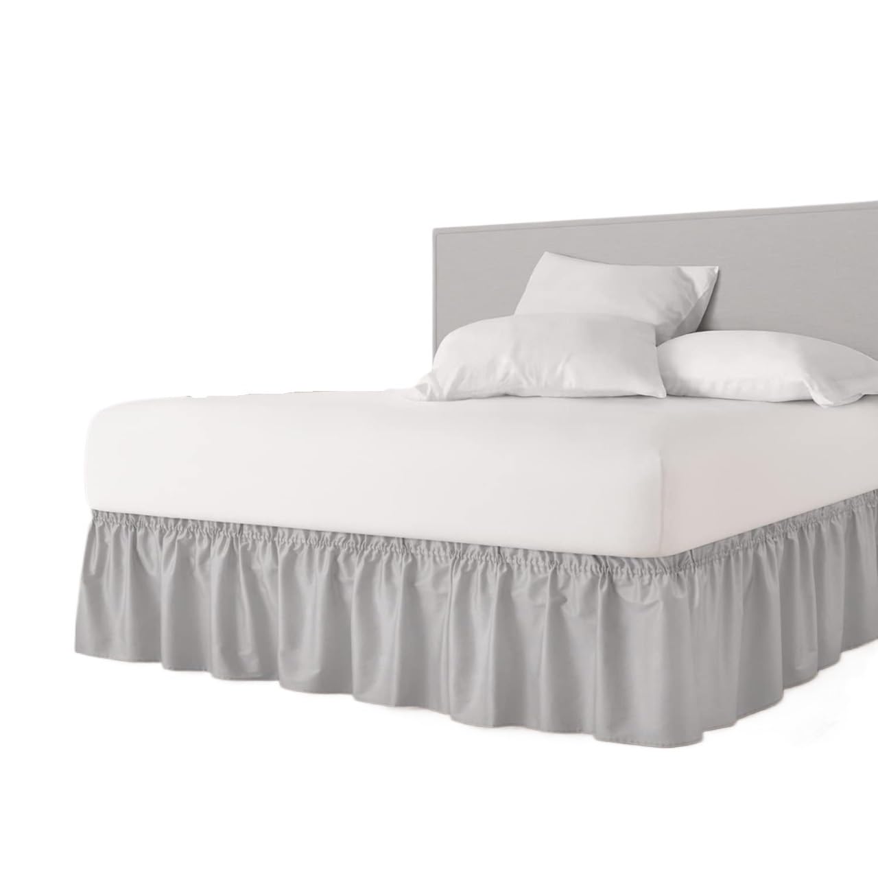 UDHSNJZG Bed Skirt Thicken Wrap Around Dust Ruffle Bed Skirt- Easy Fit Strap Pleated Wrinkle Free, Machine Wash(Light Grey,140x200x38cm)