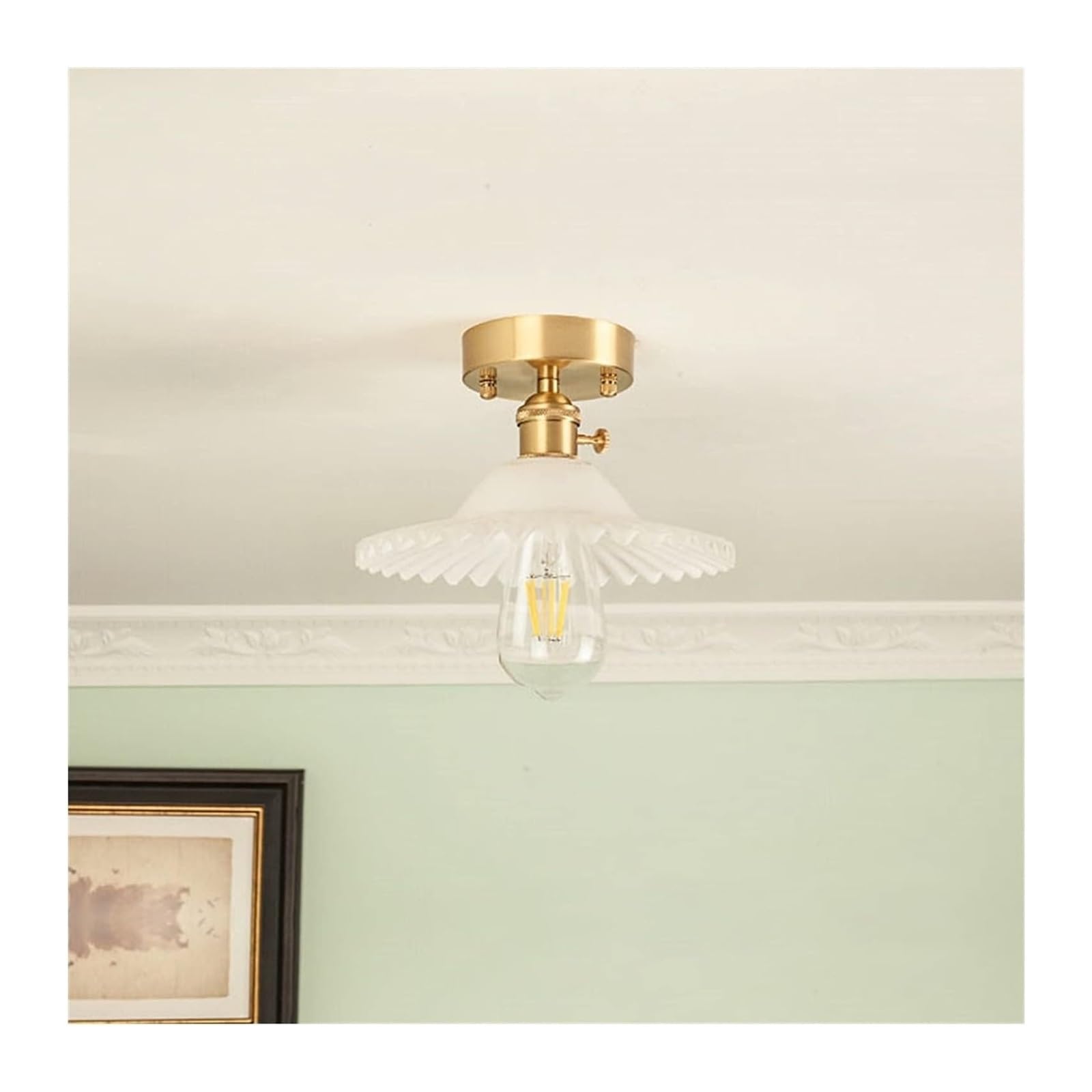 ZTCHSENZT Glass Chandelier - Ceiling Chandelier Copper Chandelier Brass - Minimalist Dining Room Lampshade Lighting, Wall Lamps,White