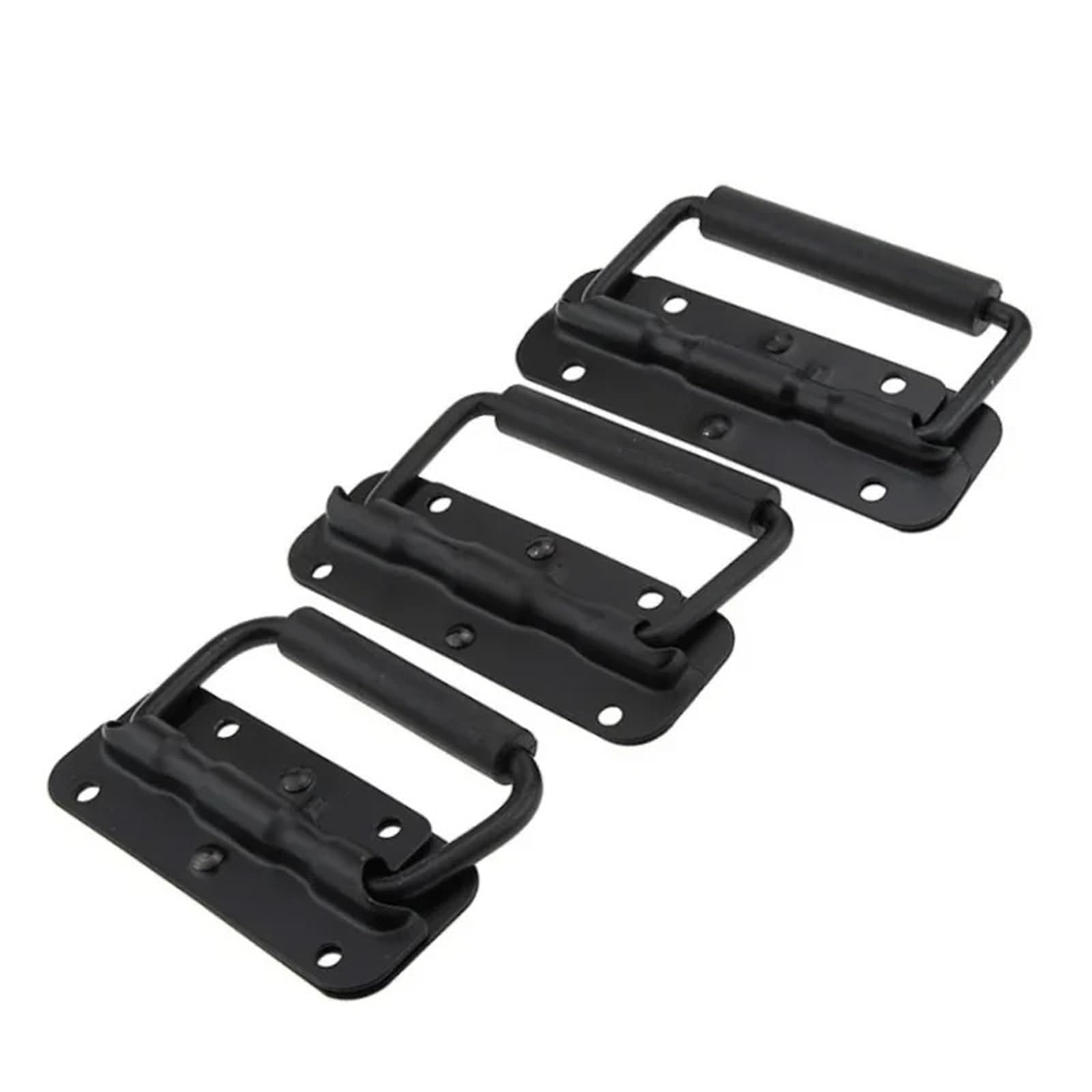 CQAHDSEVF Folding Metal Chest Handles, 3 pcs Iron Black Multiple Sizes Spring Folding Handle Luggage Industrial Cabinet Toolbox(122mm)