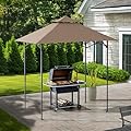 SUNJOY 5 x 8 ft. Grill Gazebo Pop Up Double Tiered Outdoor Gazebo Standing-Height Canopy with Magnetic LED Light, Adjustable Ceiling Height, for BBQ,Picnics, Outdoor Events, Brown