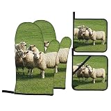 Sheep and Lambs Oven Mitts and Pot Holders Set of 4, Kitchen Cooking BBQ Heat Resistant Non-Slip Ove