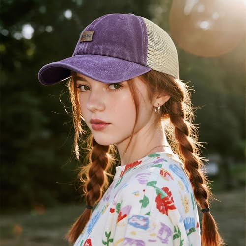 Image of Croogo Leather Patch Mesh Back Cap Washed Cotton Dad Hat | Breathable Material /Adjustable Design /Unstructured Hats /Vintage Wash /Exclusive Products