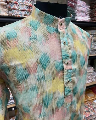 Image of FOXDX Men's Cotton Blend Printed Long Kurta Suitable for All Indian Wedding, Occasions, and Festivals