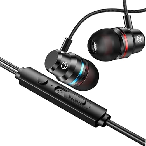 Earphones, In-Ear Earphones Wired 3.5mm Jack HiFi Stereo Noise Isolating Wired Earbuds with Microphone Volume Control Lightweight Earphone Wired Headphone Compatible with 3.5mm Jack Devices