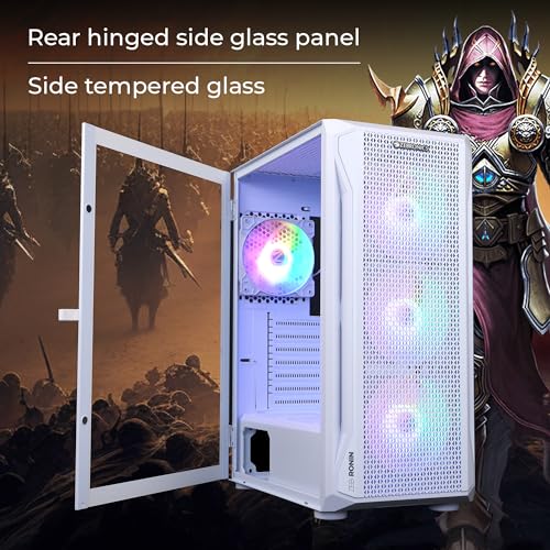 Image of ZEBRONICS Ronin Mid-Tower Premium Gaming Cabinet EATX /ATX /mATX,3X 120mm Front + 1x 120mm Rear Fan,ARGB Inner Glow,RGB LED Control,Tempered Glass Side Panel,USB 3.0, Magnetic Dust Filter