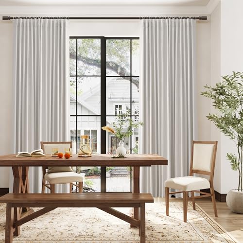 100% Blackout Curtains for Bedroom 84 Inches Long 2 Panels Faux Linen Curtains Black Out Thermal Insulated Room Darkening Drapes Natural Ivory Cream Pleated Back Tab Hook Belt Pocket Curtain 52x84 - Image 7