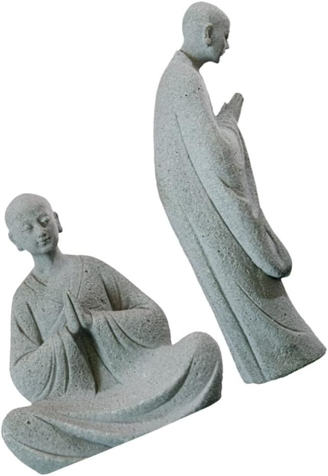Happyyami Bonsai 2pcs Stone Monk Figurines Zen Buddha