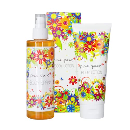 pina parie Bodylotion- & Body-Spray-Set - 200 ml Feuchtigkeitslotion mit Hyaluronsäure & 200 ml Bodyspray mit Fruchtaroma - Für weiche, glatte Haut - Sanfte Hautpflege-Produkte für jeden Tag Cover