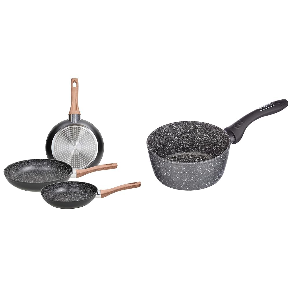 Tognana Great Stone, Set 3 Padelle 20/24/28 cm, Alluminio, Nero & Mythos, Casseruola da 16 cm con 1 Manico, Alluminio, Grigio