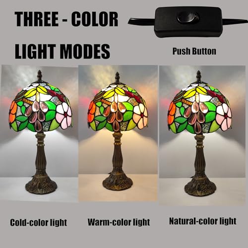 Image of Tiffany Table Lamp 3-Way Tiffany Style Desk Lamp Small Stained Glass Lamp Antique Light Home Bedroom Bedside Lamp Retro Reading Decoration Lamps (Grapes Flowers Style)