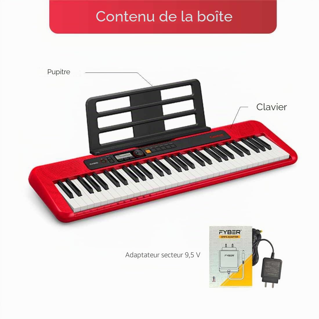 Casio Casiotone CT-S200RD Clavier avec 61 Touches Standard, 400 sons & 77 Rythmes d'accompagnement, Rouge