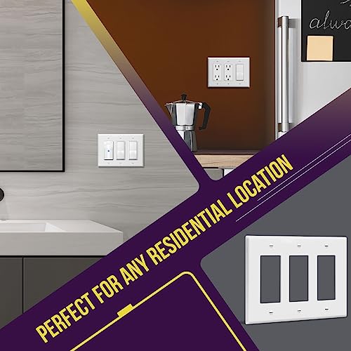 Image of ENERLITES Decorator Light Switch or Receptacle Outlet Wall Plate, Mid-Size 3-Gang 4.88 inch x 6.77 inch, Polycarbonate Thermoplastic, UL Listed, 8833M-W, White