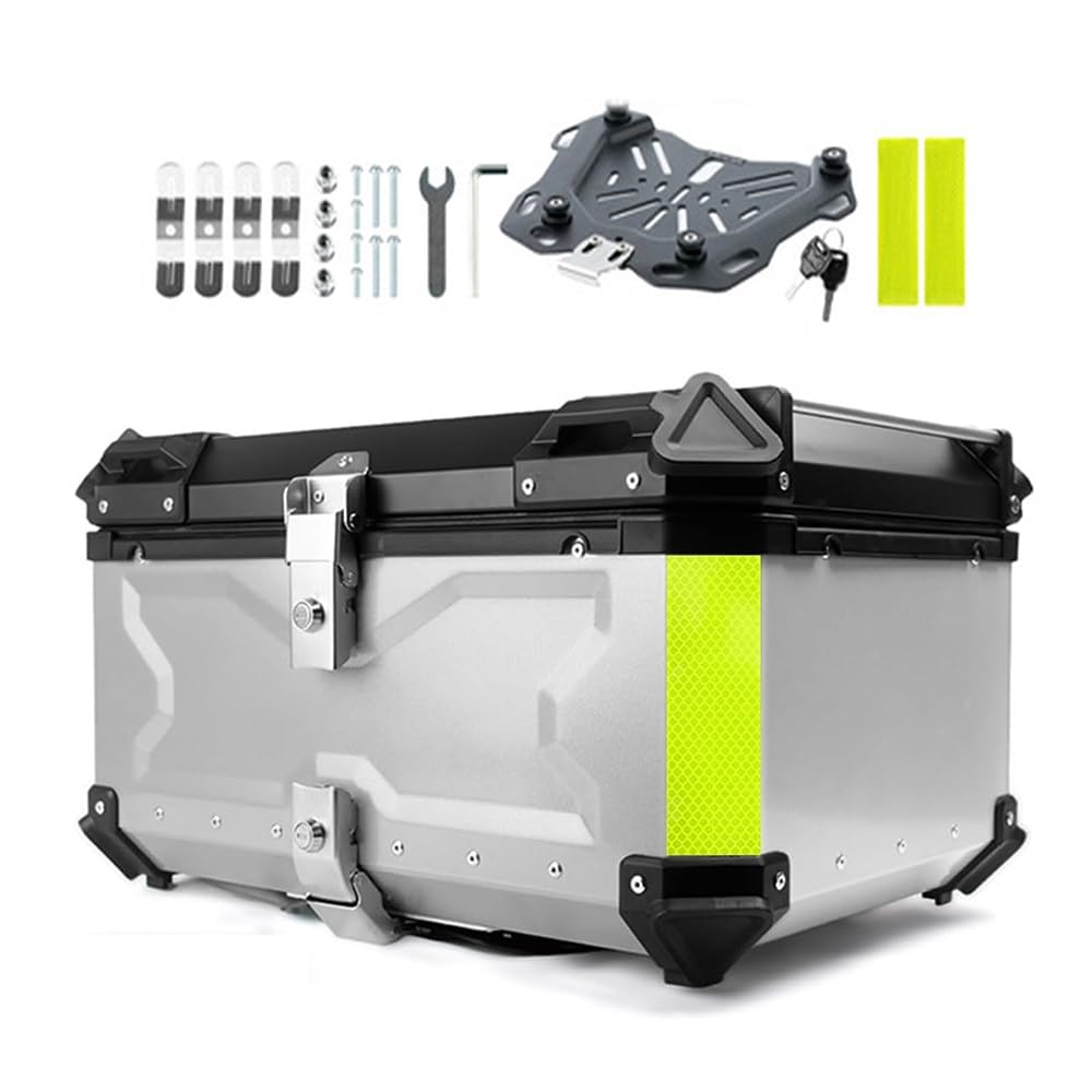 Coffres Moto Top Case pour Rangement Casques, 36L 45L 55L 65L 80L 100L Valise pour Moto avec Coussin De Dossier, pour Rangement Casques(Silver,45L)