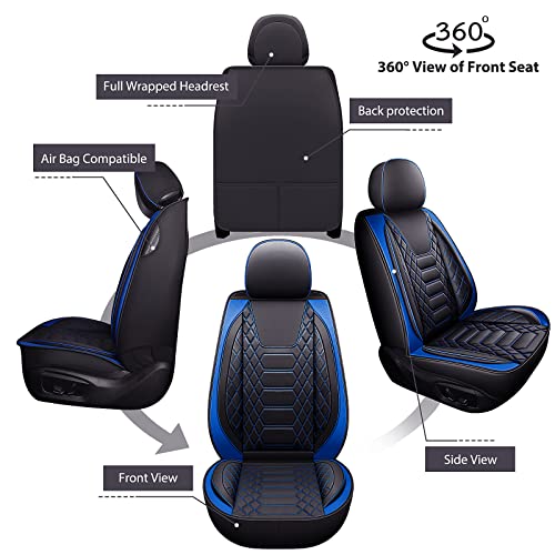 Image of FREESOO Universal Front Seat Covers Leather Airbag Compatible Black Blue
