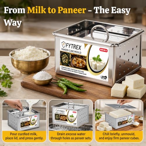 Image of Paneer Maker Steel 650 ML Large Size (12.5 x 10 x 6.5 cm) | Healthy Homemade Paneer & Tofu Press Mould | Premium Stainless Steel Paneer Maker with Lid | Rust-Free, Durable & Easy to Clean