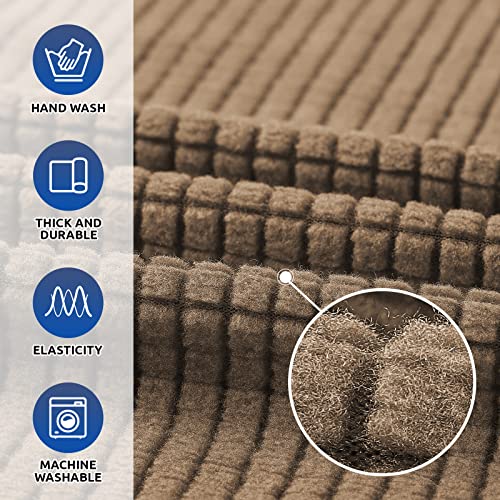 KEKUOU Stretch Single Sofa Slipcover 1 Piece Couch Sofa Cover (31"-55") Furniture Protector 1 Seater Sofa with Elastic Bottom for Kids,Pet.Jacquard Small Checked Pattern Fabric(Small,Camel)