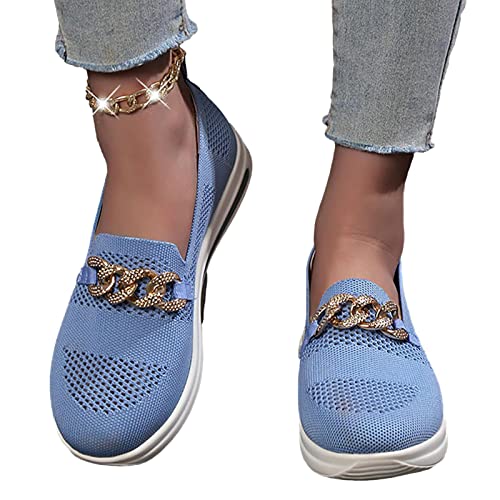 BUNIQ Women's Comfortable Sneakers | Flat Sneakers Shoes Comfortable Lightweight - Comfortable Orthopedic Sneakers Lightweight Casual Breathable Shoes for Fishing Blue