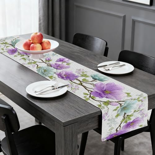Image of Nuxovilar Purple Floral Table Runner Flax 13x72 in