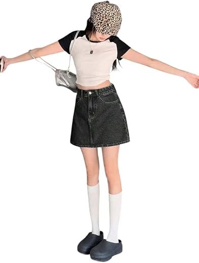 KOTTY Women’s High Waist Denim Skirt with A-Line Fit and Modern Casual Style
