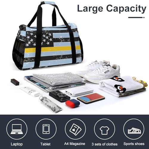 Vintage 911 Dispatcher Thin Gold Line Flag Gym Bag Travel Duffle Bags Shoulder Carry On Weekender Bag Hangbag for Women Men4