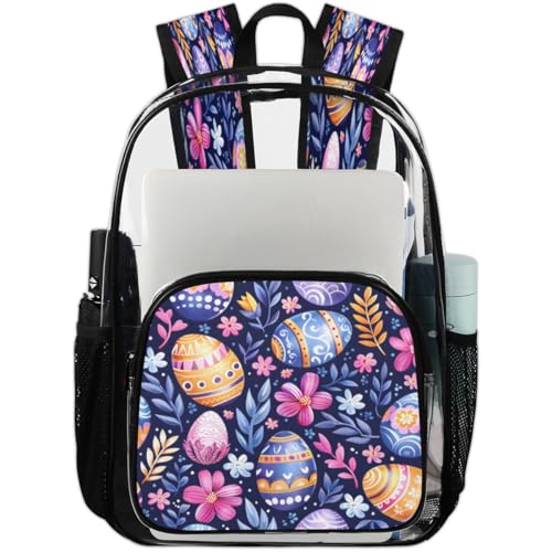 Easter Eggs Clear Backpack for Stadium Events, Green Eucalyptus Waterproof Clear Bag for Women Men Adult Sport Work Daily Music Festival and Concerts