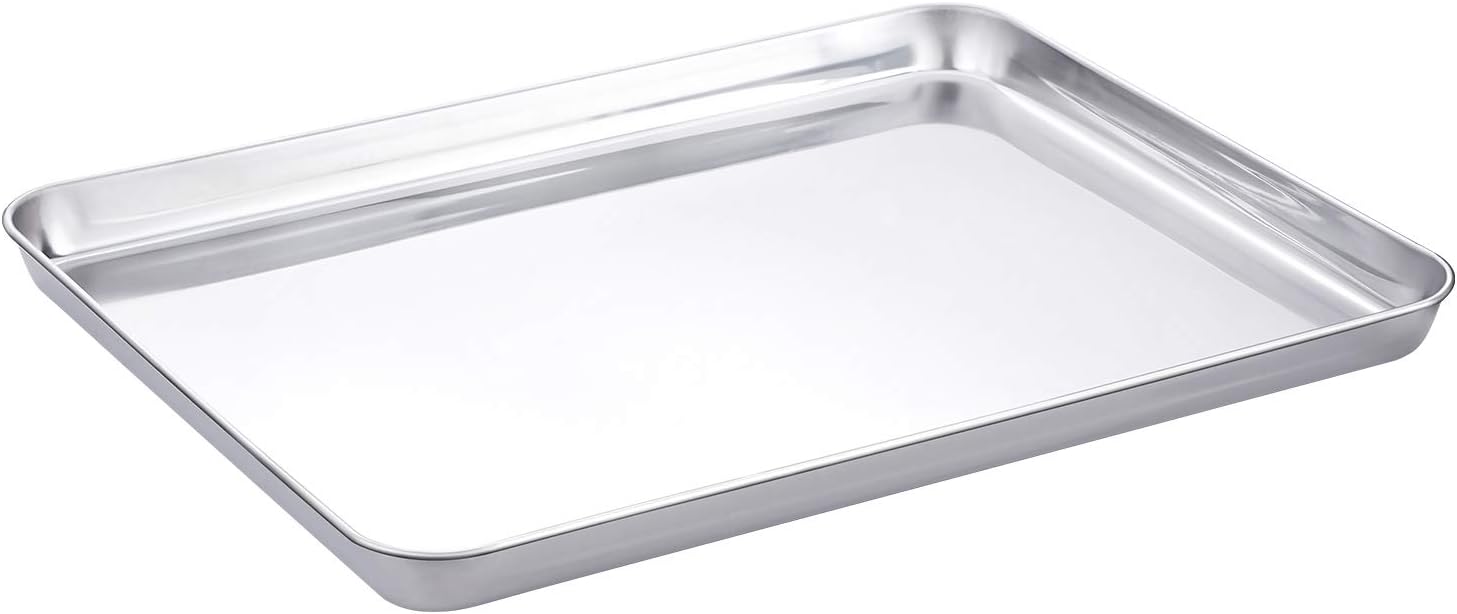 Baking Sheet Stainless Steel Baking Tray Cookie Sheet Oven Pan Rectangle Size 16 x 12 x 1 inch, Non Toxic & Healthy, Rust Free & Less Stick, Thick & Sturdy, Easy Clean & Dishwasher Safe