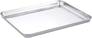 WEZVIX Bandeja de horno de acero inoxidable para hornear, bandeja para hornear, bandeja rectangular de 16 x 12 x 1 pulgadas, no tóxica y saludable, libre de óxido y menos palo, gruesa y resistente, fácil de limpiar y apta para lavavajillas