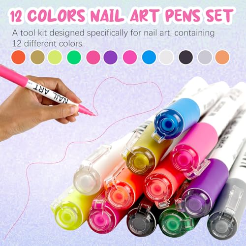 Image of 12 Color Nail Art Pens for Painting Nails 0.7 MM
